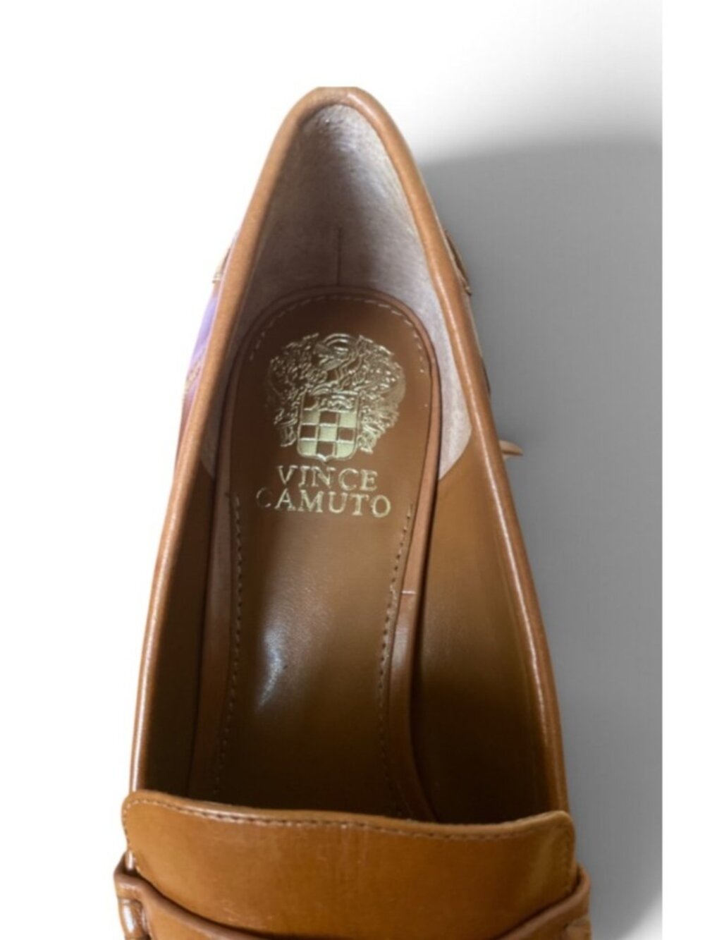 Vince Camuto Carissla Leather Block Heel Loafers 9M Brown NEW No Box - Picture 4 of 7